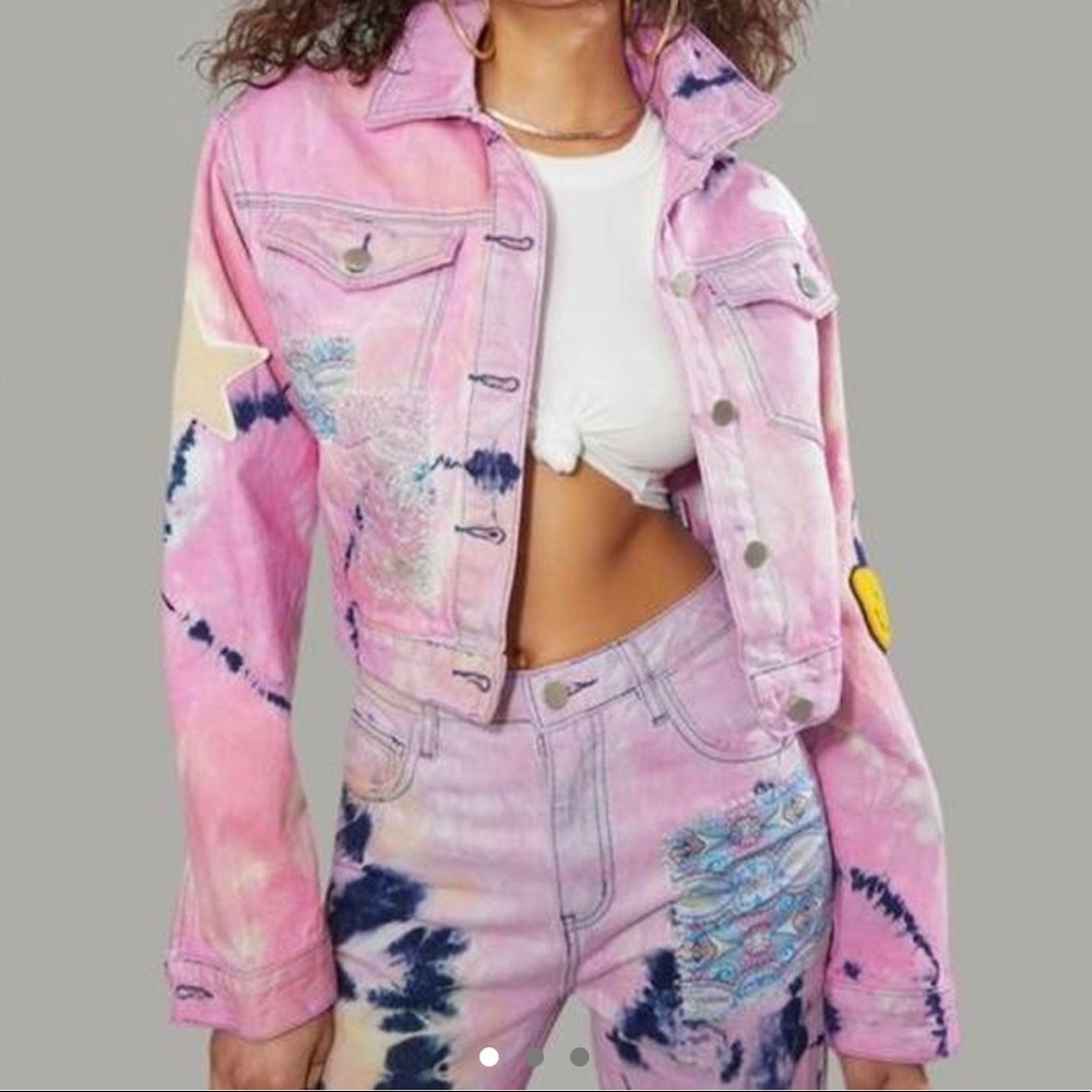 POSTER GIRL DOLLSKILL TIE DYE DENIM CROPPED JACKET
